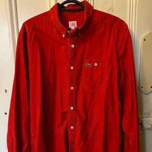 Mens bright orange corduroy button up